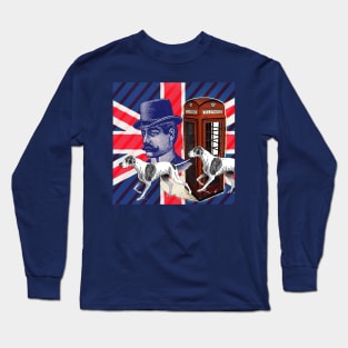 1980s dark academia vintage mustache men british hunt dog Union jack Long Sleeve T-Shirt